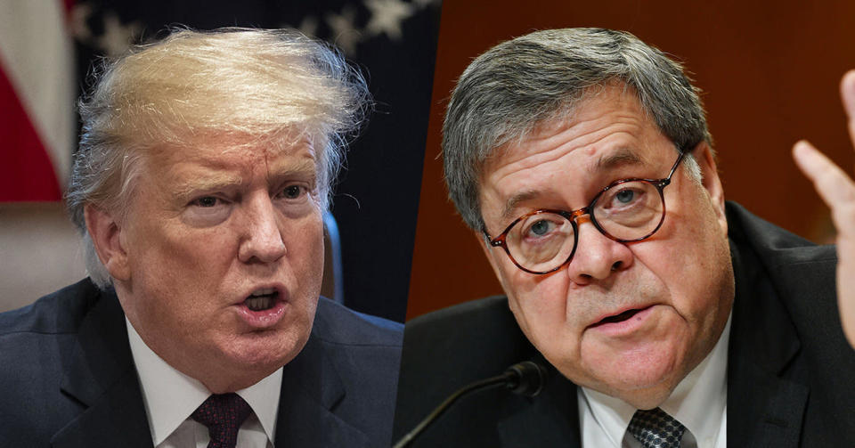 President Trump and Attorney General William Barr. (Photos: Timothy D. Easley/AP,  Mandel Ngan/AFP/Getty Images)