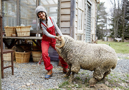 Ambika Conroy, at her sustainable rabbit farm in upstate New York where she creates angora fur goods.