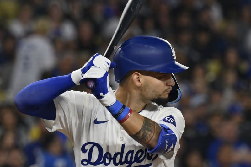 Los Angeles Dodgers outfielder Andy Pages recorded three RBIs in a win over the Arizona Diamondbacks on Monday in Phoenix. File Photo by Jim Ruymen/UPI