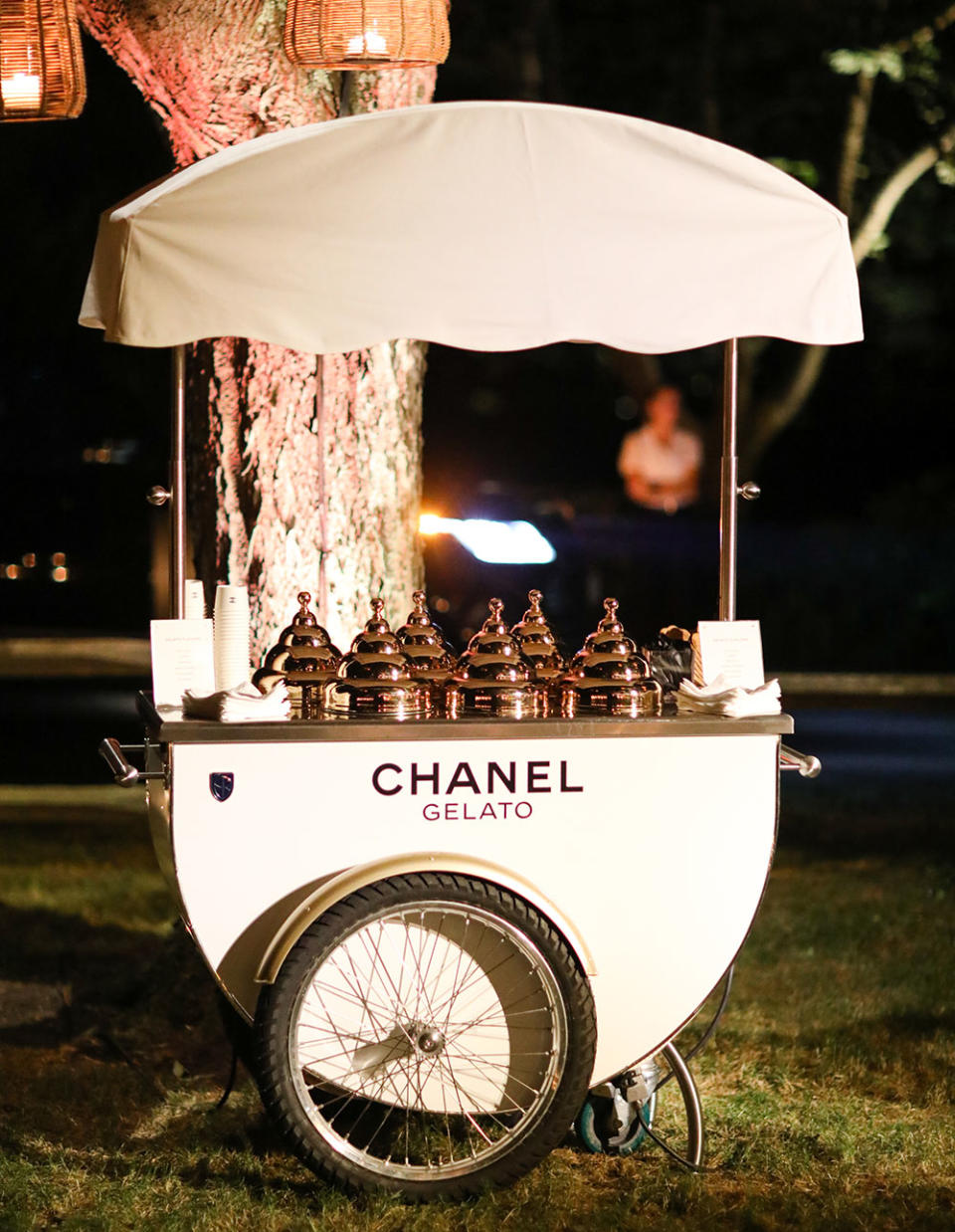 A Chanel gelato cart is seen at Good+ Foundation's Night of Comedy presented by Chanel at a private residence in East Hampton on July 30, 2022.