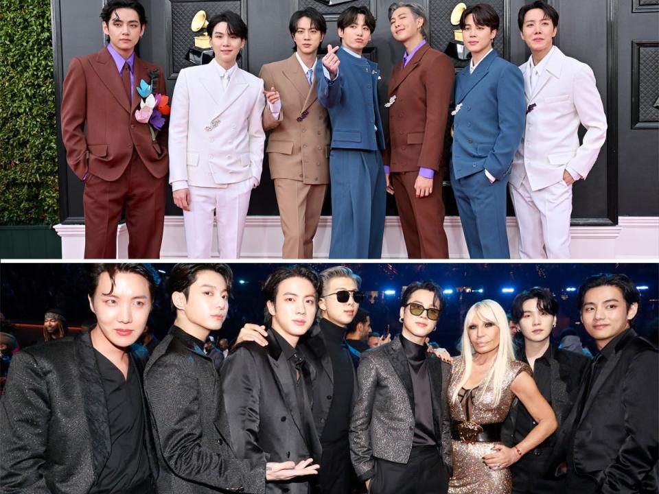 BTS wears two sets of outfits at the 2022 Grammys.