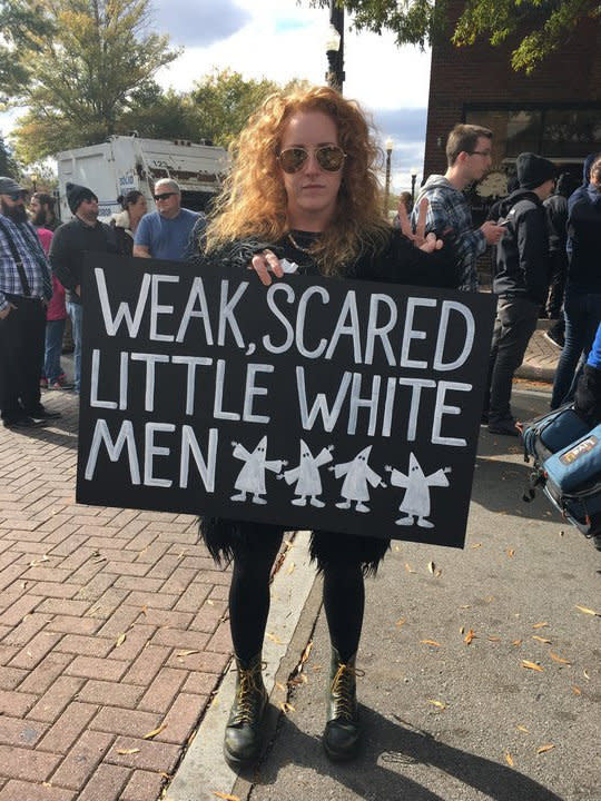 Holly Carden, an illustrator from Smyrna, Tennessee, waits to get into the Public Square in Murfreesboro. (Photo: Luke OBrien)