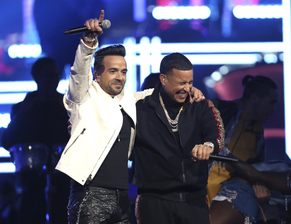 Luis Fonsi, left, and Daddy Yankee perform “Despacito.” (Photo by Matt Sayles/Invision/AP)