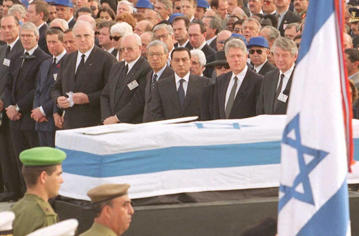 Prince Charles and Bill Clinton attend Yitzhak Rabin's funeral