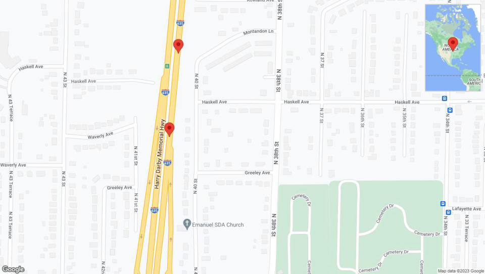 A detailed map that shows the affected road due to 'Broken down vehicle on northbound I-635 in Kansas City' on October 15th at 4:16 p.m.