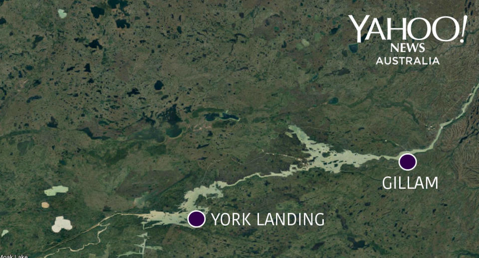 York Landing is 200km via road and ferry from Gillam.