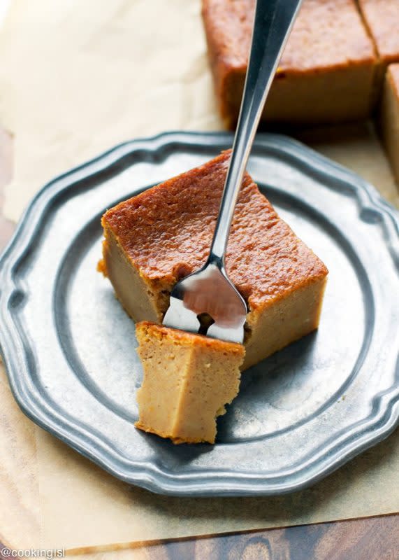 <p>Cooking LSL</p><p>Pumpkin magic custard cake is very easy to make, with all the fall flavors and a delicious custard-like texture. </p><p><strong>Get the recipe: <em><a href="https://cookinglsl.com/pumpkin-magic-custard-cake-recipe/" rel="nofollow noopener" target="_blank" data-ylk="slk:Pumpkin Magic Custard Cake;elm:context_link;itc:0;sec:content-canvas" class="link rapid-noclick-resp">Pumpkin Magic Custard Cake</a></em></strong></p>