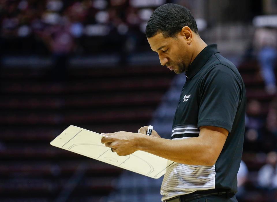 Head coach Dana Ford, of Missouri State, during the Bears 81-76 win over Southern Illinois at JQH Arena on Wednesday, Jan. 12, 2022.