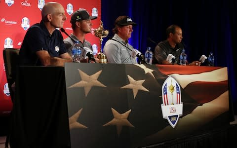 Team Captain Jim Furyk announces Bryson DeChambeau, Phil Mickelson and Tiger Woods as the Captain's Picks - Credit: Getty Images