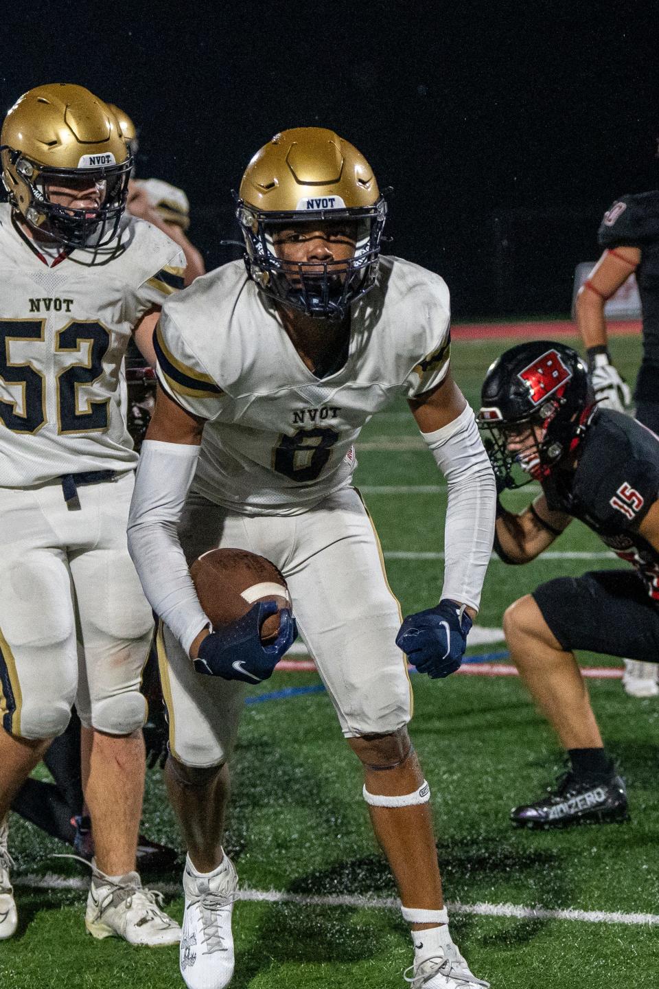 OT #8 Evan Brooks celebrates. Northern Highlands football hosts Old Tappan in Allendale, NJ on Friday, September 8, 2023.