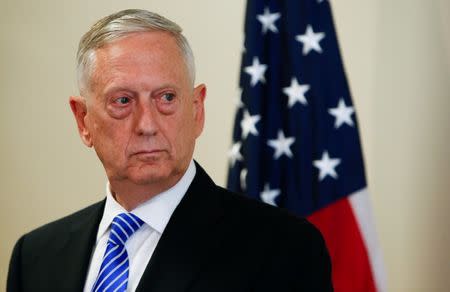 U.S. Defence Minister James N. Mattis is seen during a press conference before the commemoration of the 70th anniversary of the Marshall Plan at the George C. Marshall Center in Garmisch-Partenkirchen, Germany June 28, 2017. REUTERS/Michaela Rehle