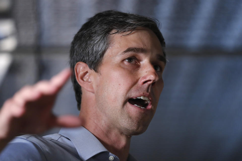 Former Texas congressman Beto O'Rourke speaks to local residents during a meet and greet at the Beancounter Coffeehouse & Drinkery, Thursday, March 14, 2019, in Burlington, Iowa. O'Rourke announced Thursday that he'll seek the 2020 Democratic presidential nomination. (AP Photo/Charlie Neibergall)