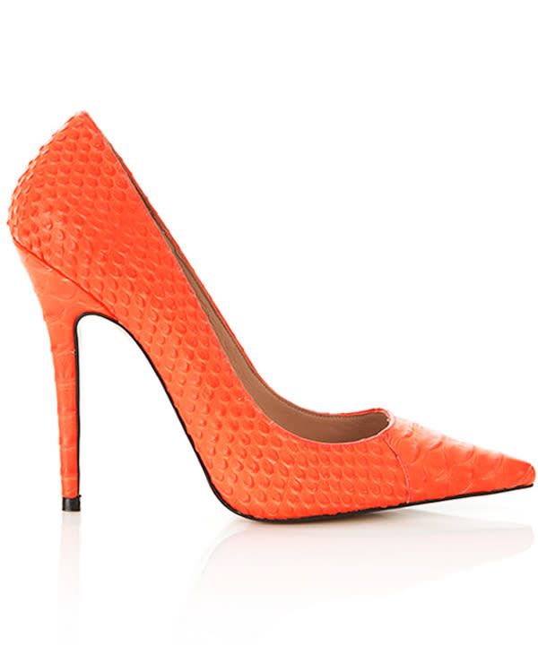 Neon Orange Faux Snake Skin Point Toe Heel