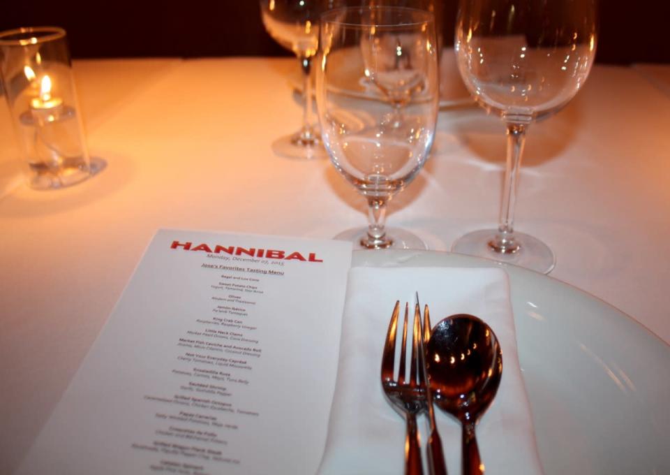 The full Hannibal “Last Supper” tasting menu, listing 21 (!) dishes. Oh, and a cocktail.