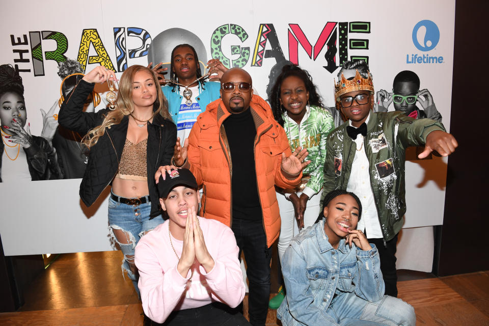 ATLANTA, GA – JANUARY 07: (L-R) Miss Mulatto, Nova, Mani, Jermaine Dupri, Flau’jae, Deetranada, and King Roscoe attend Lifetime Presents, “Rap Game” Season 3 Premiere Event at Wish Boutique on January 7, 2017 in Atlanta, Georgia.