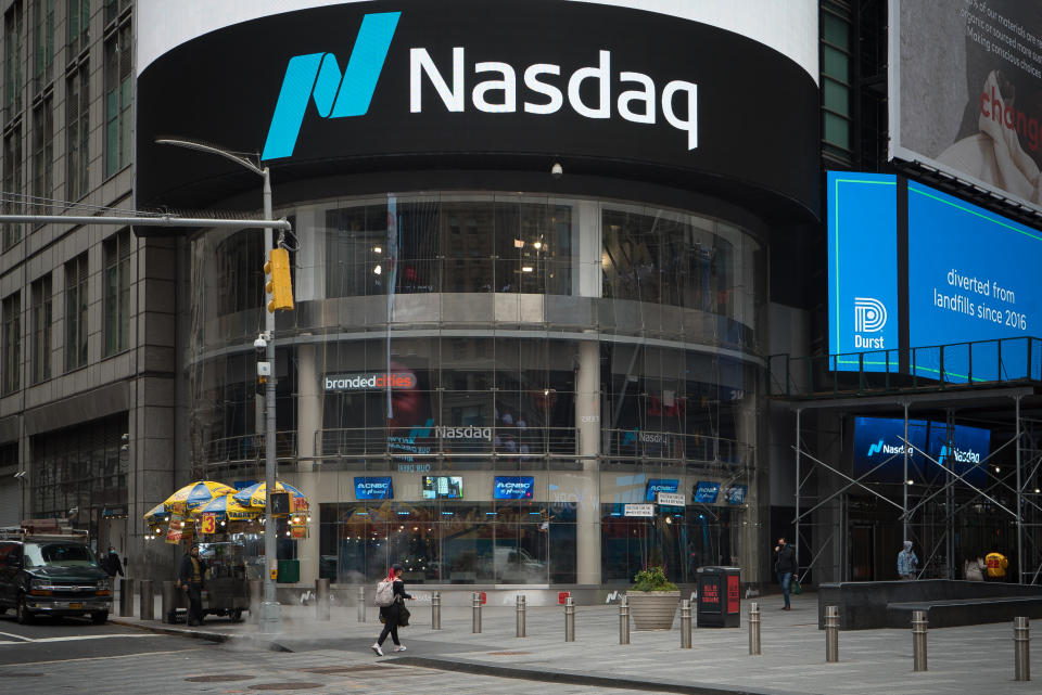 Manhattan, New York. March 24, 2021. Nasdaq headquarters in Times Square.