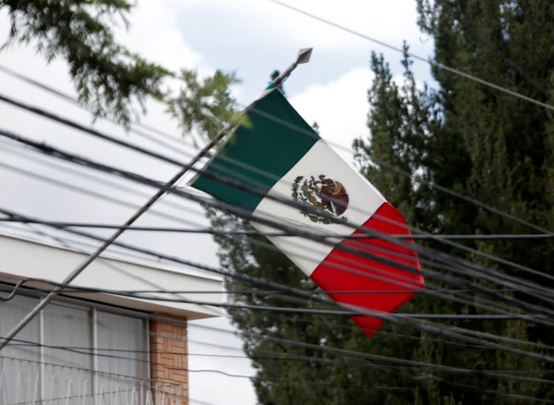 Mexican flag is seen at its embassy in La Paz