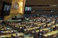 North Korean Foreign Minister Ri Yong Ho addresses the 73rd session of the United Nations General Assembly,Saturday, Sept. 29, 2018 at U.N. headquarters. (AP Photo/Mary Altaffer)