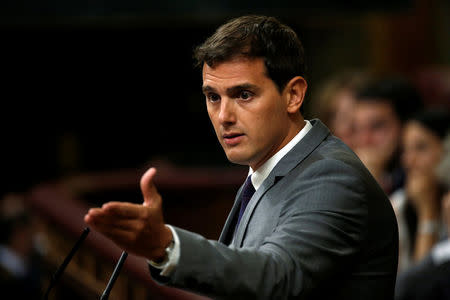 Ciudadanos (Citizens) party leader Albert Rivera speaks during an investiture debate at parliament in Madrid, Spain, September 2, 2016. REUTERS/Susana Vera