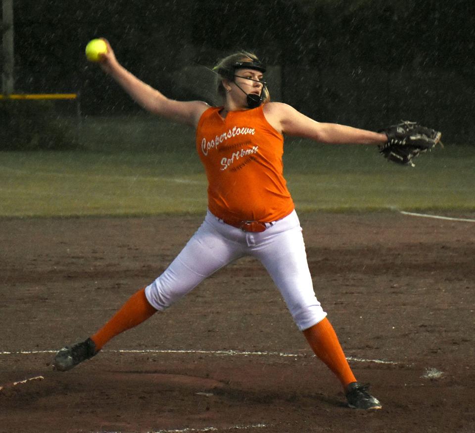 Dani Seamon, shown pitching at a summer league game in Ilion in July of 2020, was one of the key contributors to a 17-win Cooperstown softball team as a junior this spring and earned a fifth-team Class C all-state selection from NYSSCOGS.