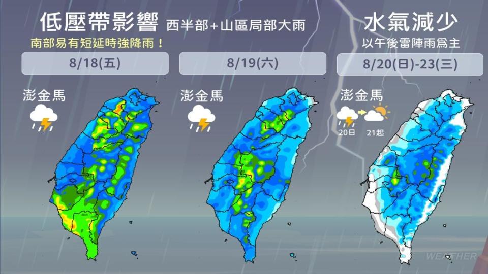 明日天氣會不穩定，但各地雨勢將逐漸趨緩。（圖／TVBS）