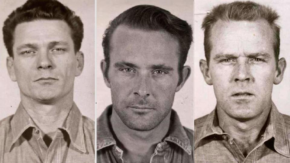 Frank Morris (izq), Clarence Anglin (centro) y John Anglin. (Fotos del FBI)