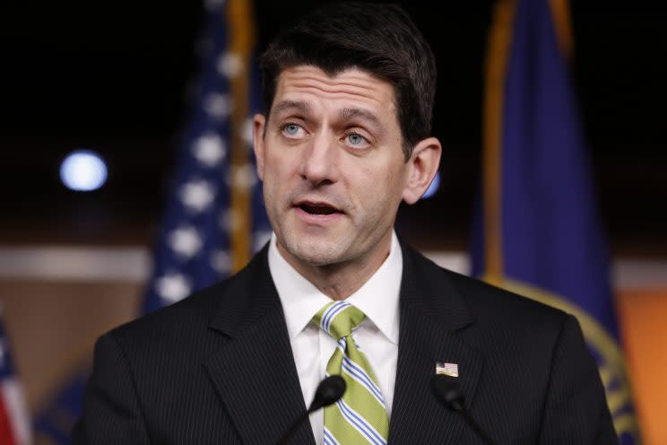 House Speaker Paul Ryan holds a news conference after Republicans pulled the American Health Care Act bill.