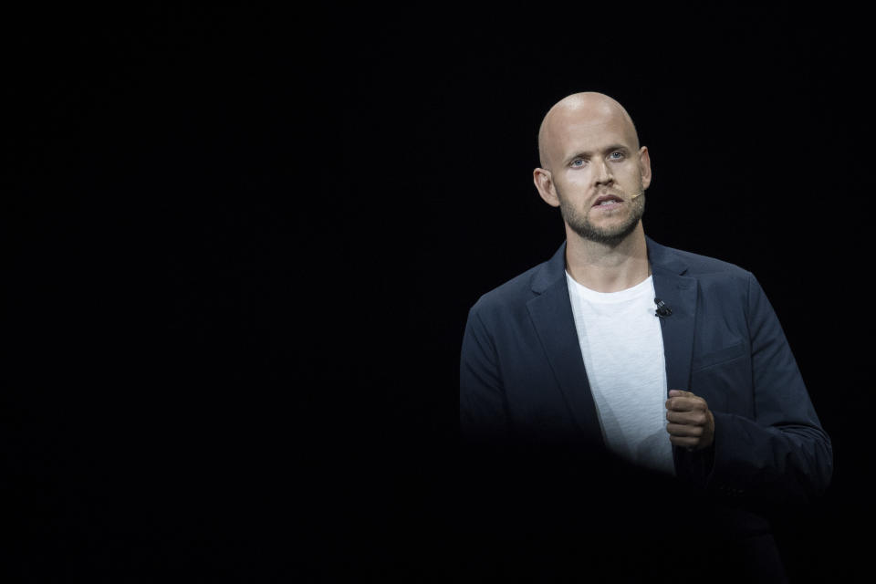 NEW YORK, NY - AUGUST 9: Daniel Ek, chief executive officer of Spotify, speaks about a partnership between Samsung and Spotify during a product launch event at the Barclays Center, August 9, 2018 in the Brooklyn borough of New York City. The new Galaxy Note 9 smartphone will go on sale on August 24. (Photo by Drew Angerer/Getty Images)