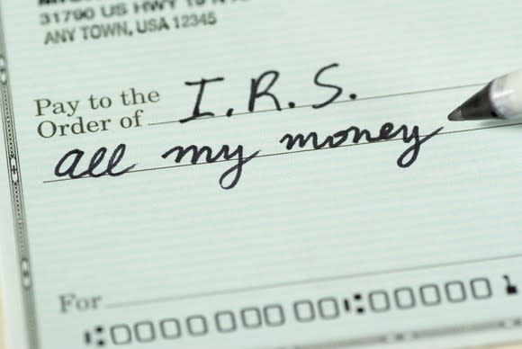 A check being written to the IRS for "all my money"