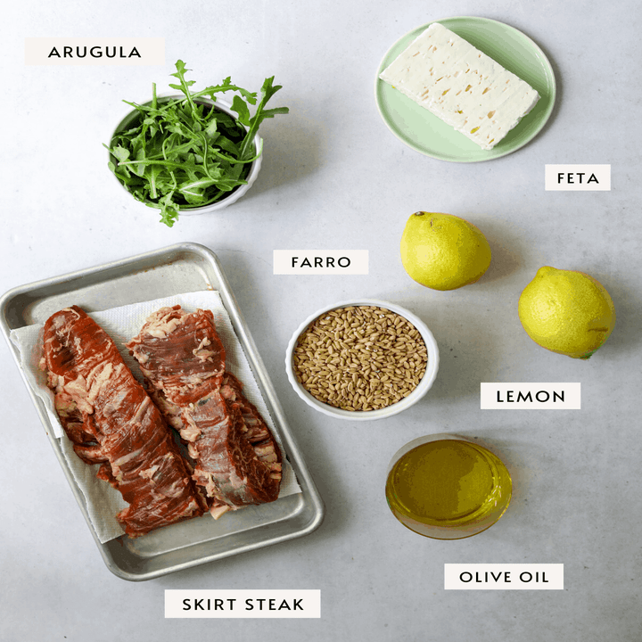 Ingredients for steak faro salad.