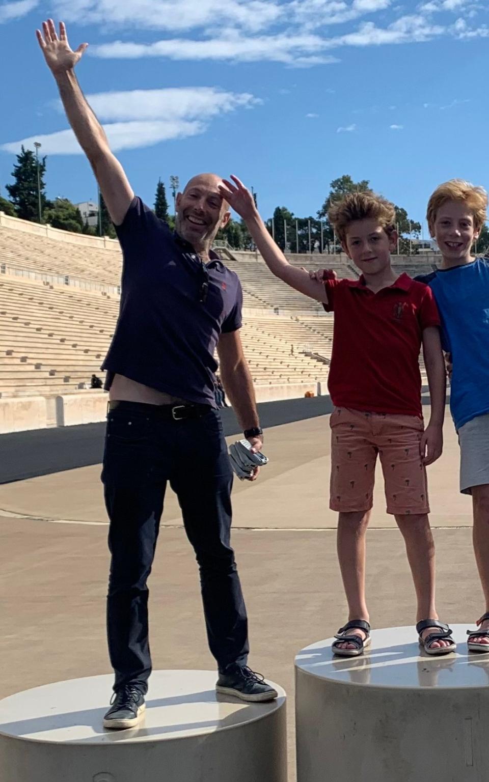 The family visited the Panathenaic Stadium, where the original Olympians competed