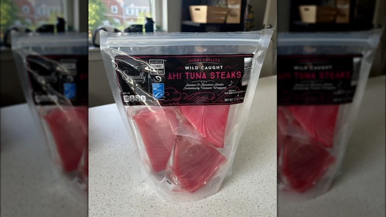 a bag of Ahi Tuna Steaks