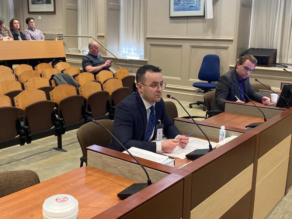 Dylan MacDonald of Stewart McKelvey, lawyer for Springfield owners, speaks to the appeals standing committee in Halifax City Hall on Thursday