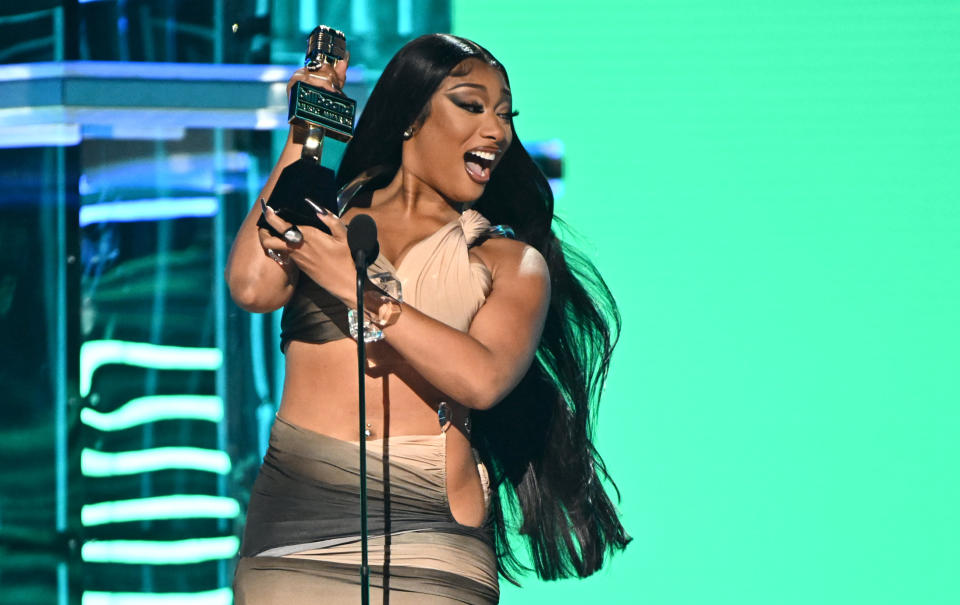 Megan Thee Stallion wins the award for Top Rap Female Artist at the 2022 Billboard Music Awards held at the MGM Grand Garden Arena on May 15th, 2022 in Las Vegas, Nevada. - Credit: BRIAN FRIEDMAN 2022