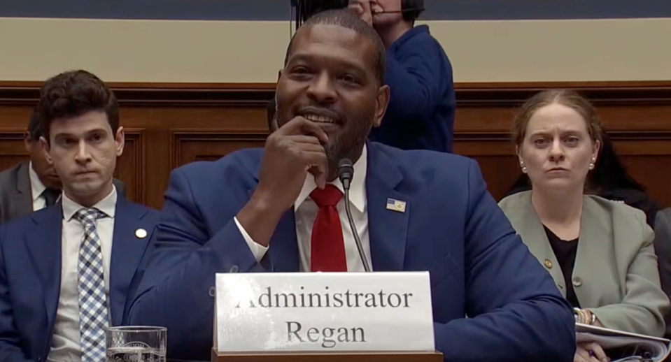 EPA chief Michael Regan stares at Rep. Lauren Boebert during a hearing on Wednesday (CPSAN)