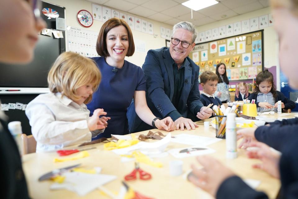 Labour leader Sir Keir Starmer and shadow education secretary Bridget Phillipson on a visit to Nursery Hill Primary School in Nuneaton in Warwickshire (Stefan Rousseau/PA)