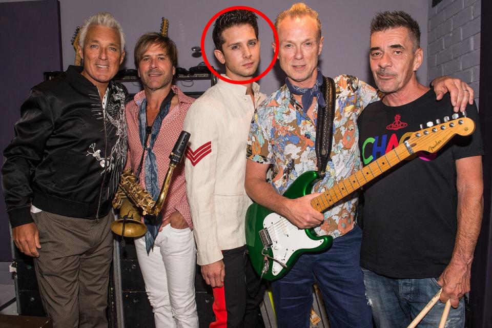 (From left) Martin Kemp, Steve Norman, Ross William Wild, Gary Kemp and John Keeble of Spandau Ballet back stage before a show in June 2018 in London (WireImage/Getty)