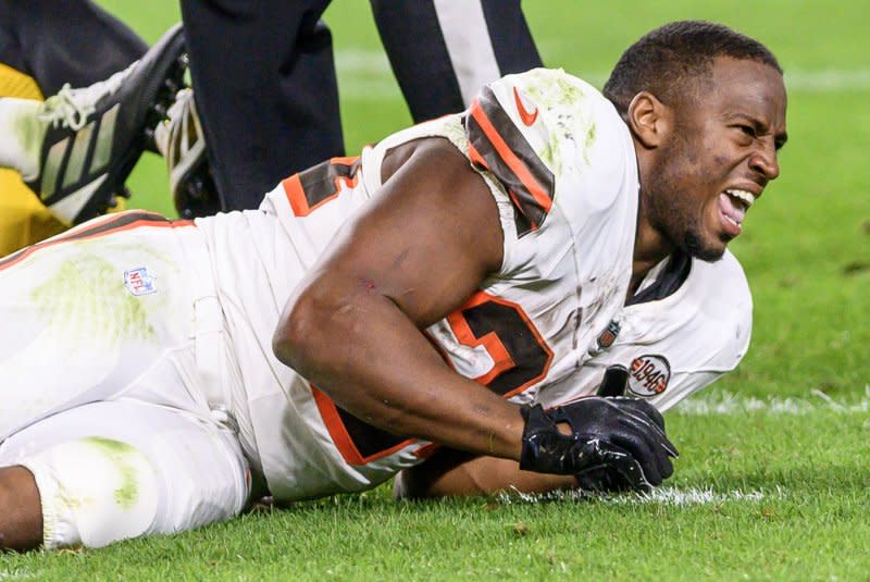 Cleveland Browns running back Nick Chubb sustained a season-ending knee injury in Week 2 of last season. File Photo by Archie Carpenter/UPI