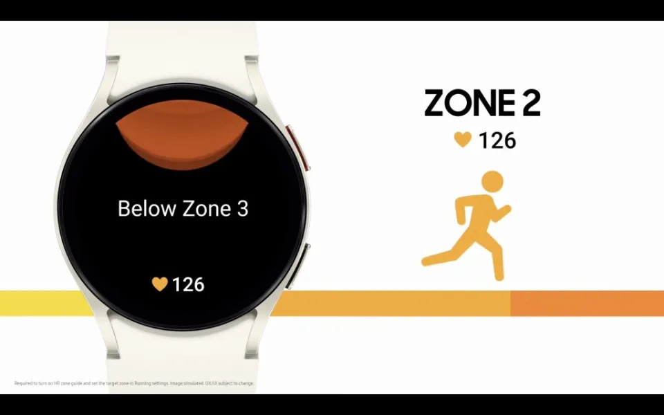 三星全新的Galaxy Watch6系列針對跑者還有隨心跳而客製化的配速提醒。（翻攝直播）