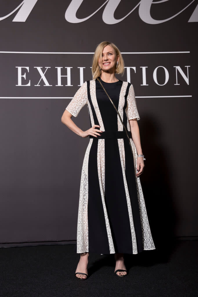 <p>Naomi Watts opted for an ankle-skimming lace dress by Calvin Klein for the media preview of <em>Cartier: The Exhibition</em> in Australia. <em>[Photo: Getty]</em> </p>