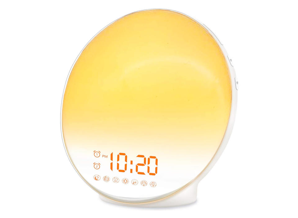 This sunrise alarm clock gently wakes you with a variety of brightness settings. (Source: Amazon)