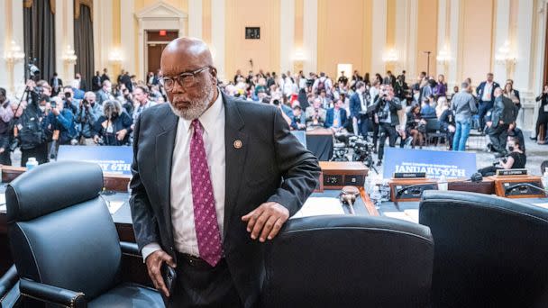 PHOTO: Rep. Bennie Thompson, Chair of the House Select Committee to Investigate the January 6th Attack on the U.S. Capitol, stands to depart during a break in a hearing at the Cannon House Office Building in Washington, Oct. 13, 2022. (Pool/Getty Images, FILE)