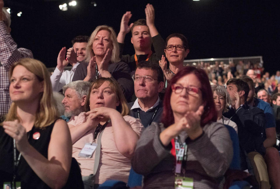 Delegates stand and applaud shadow Brexit secretary Sir Keir Starmer at the party conference (Picture: PA)