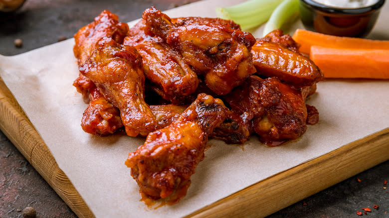 Sauce-coated chicken wings