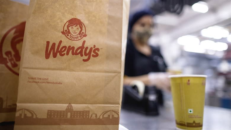 Wendy's takeout bag in store