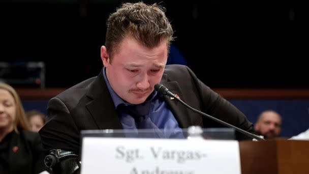 PHOTO: Marine Corps. Sergeant Tyler Vargas-Andrews testifies before the House Foreign Affairs Committee at the U.S. Capitol, March 8, 2023, in Washington, D.C. (Win McNamee/Getty Images)