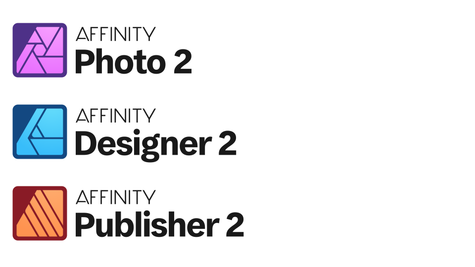 The logos of the Affinity product suite