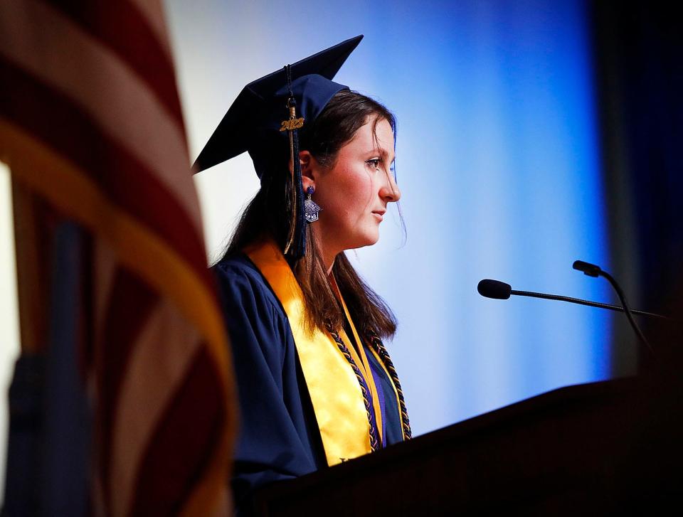 Salutatorian Erika Duffin at the Archbishop Williams High School graduation Thursday, May 25, 2023.