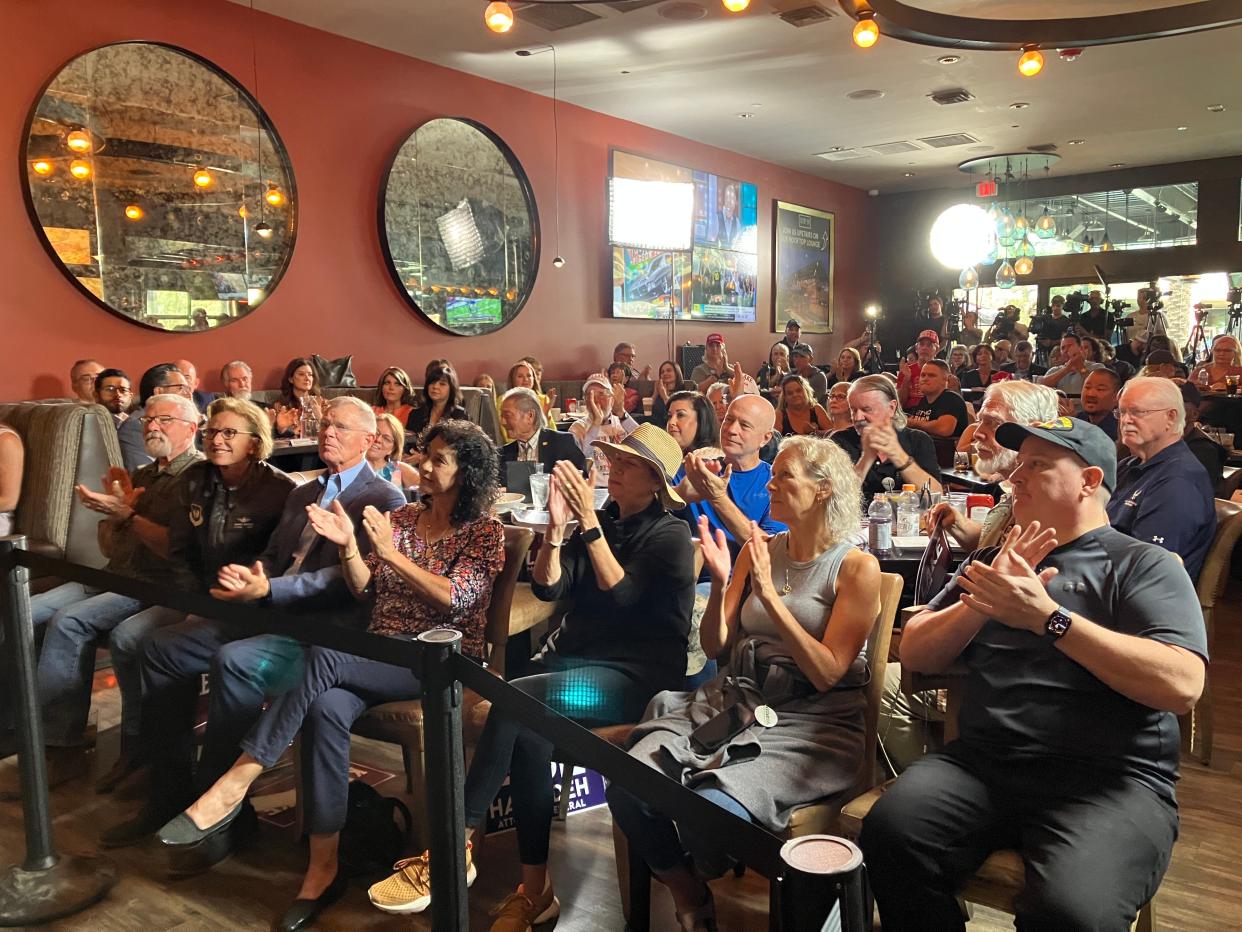 The crowd cheers at a Kari Lake campaign event in Scottsdale on Nov. 2, 2022.