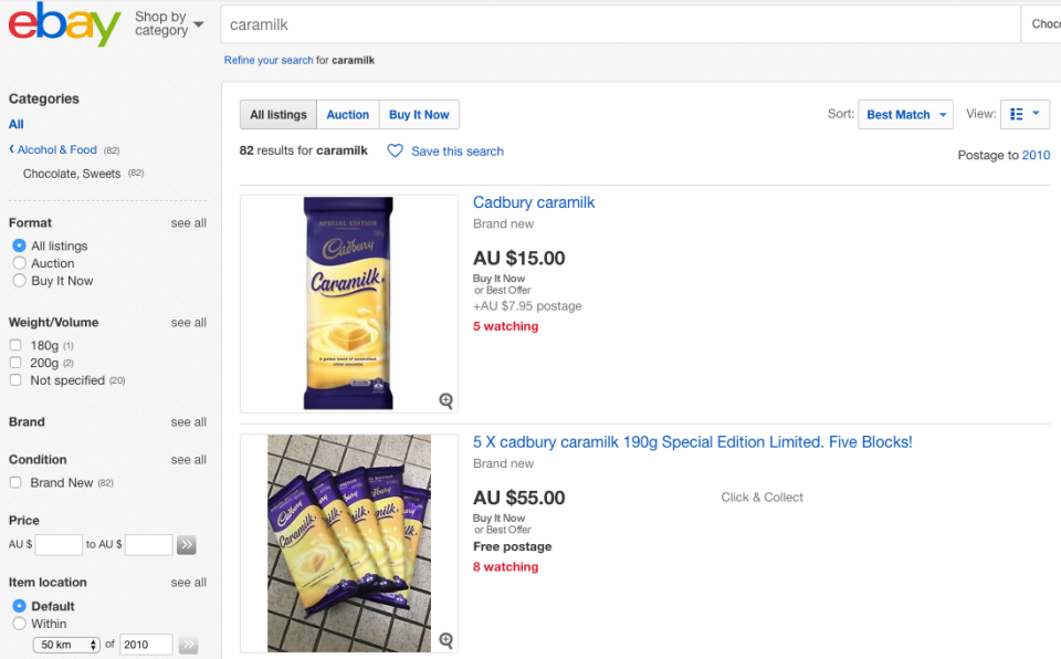 Desperate chocolate lovers have been flocking to eBay to get their fix. Photo: ebay.com.au